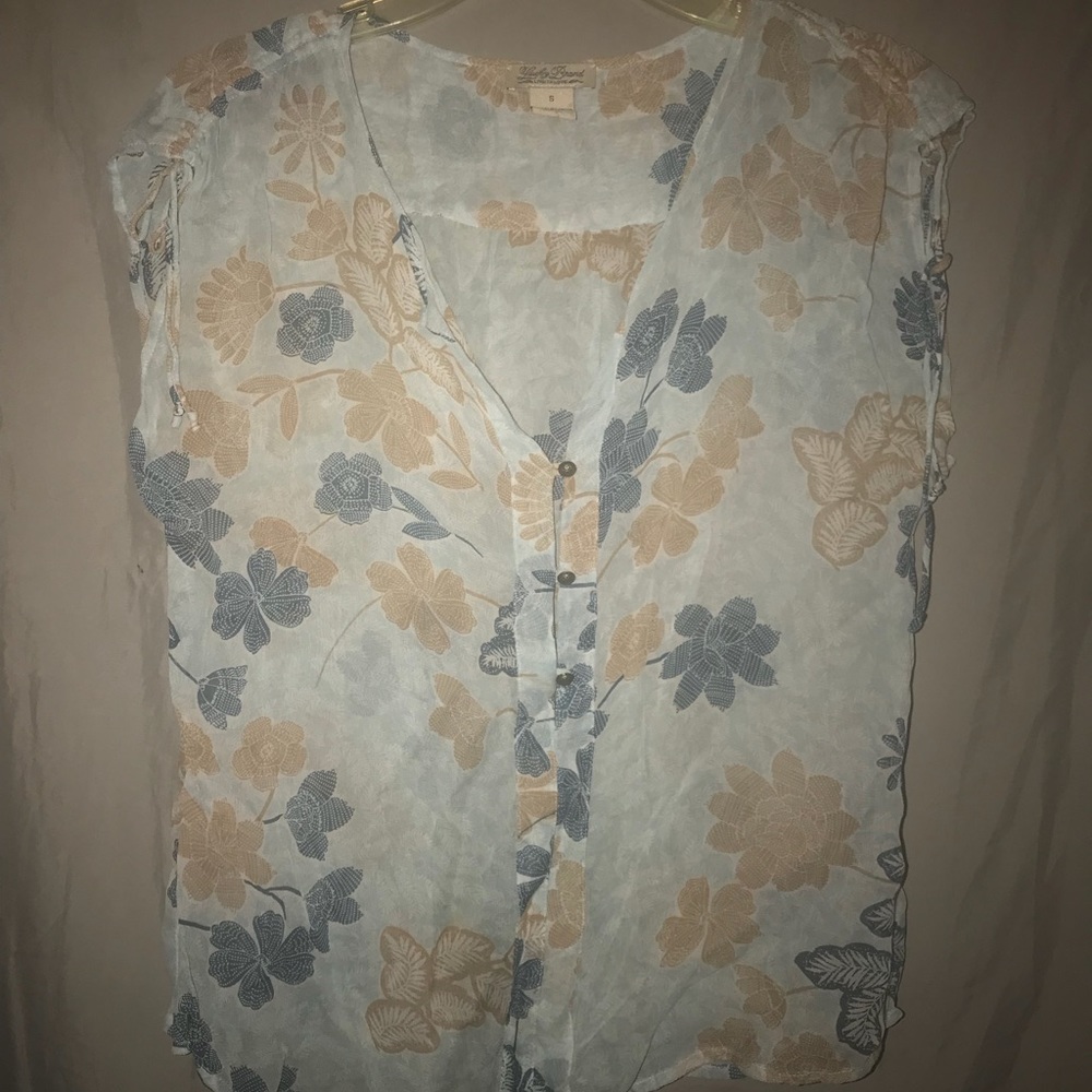 Lucky Brand Sheer Aqua Floral Blouse